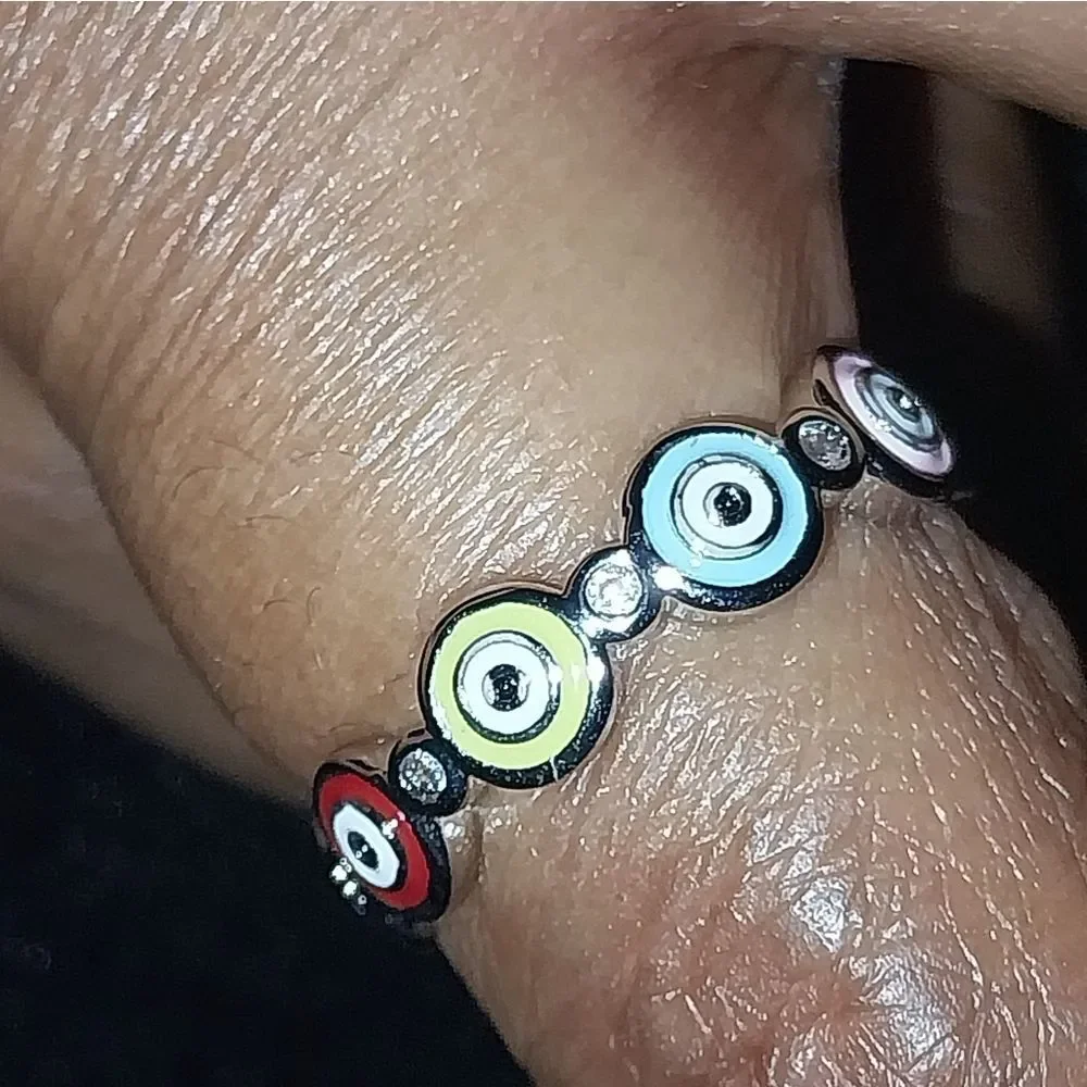 Colorful Evil Eye Ring Sz 7